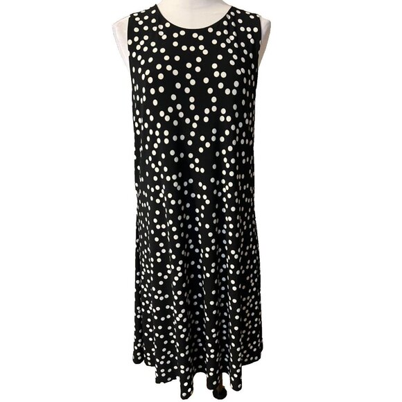 Anne Klein Dress XL Black Ivory Polka Dot Stretch Sleeveless Washable - Picture 1 of 11